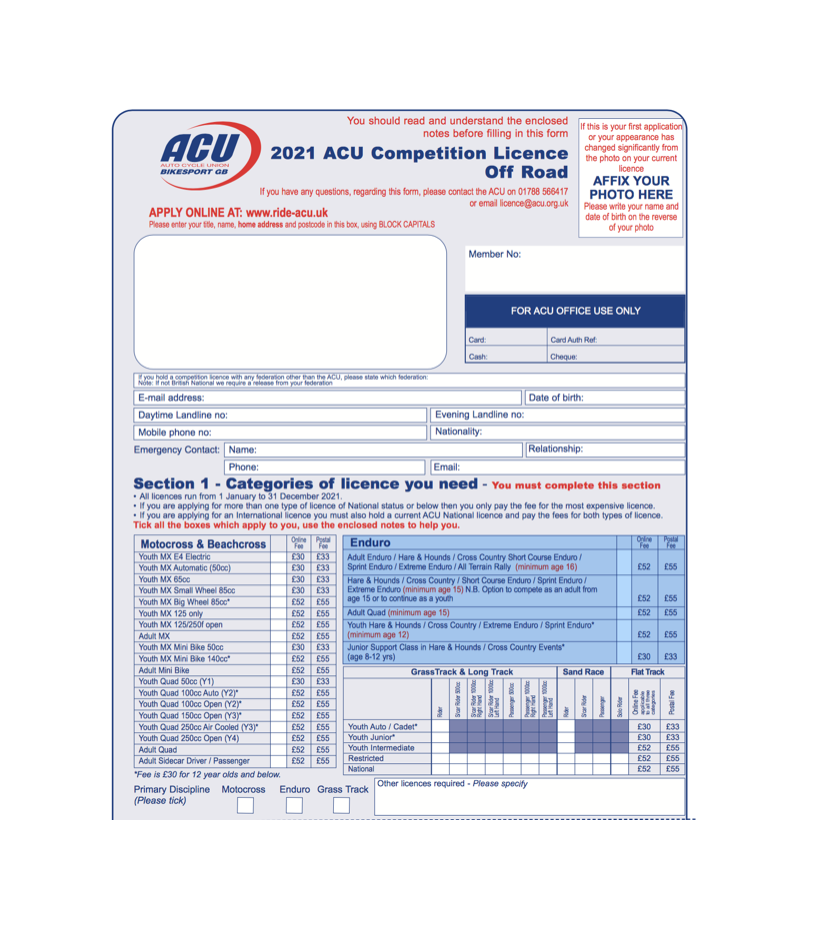 ACU 2024 Day Licence Grasstrack Banter Promotions